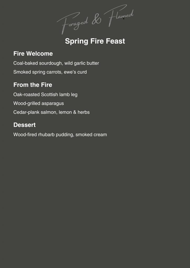 fire-led wedding menu cooking over embers